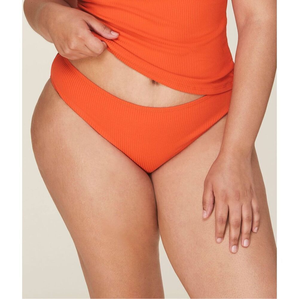 Andie Swim The Classic Bikini Rib Bottom in Siren Orange Ribbed Knit Size XL NWT
